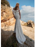 Off Shoulder Ivory Satin Wedding Dress With Beaded Belt